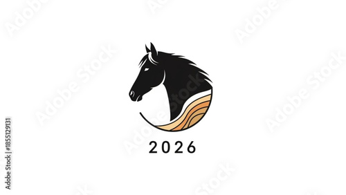 A black horse head logo with a circular design and the year 2026 on a white background