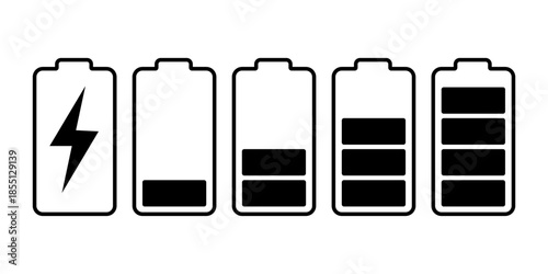 Four battery icons displaying varying levels of charge from full to empty