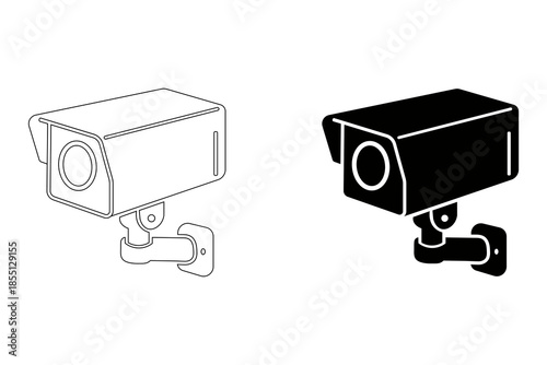Two security camera outlines one white one black showing different styles