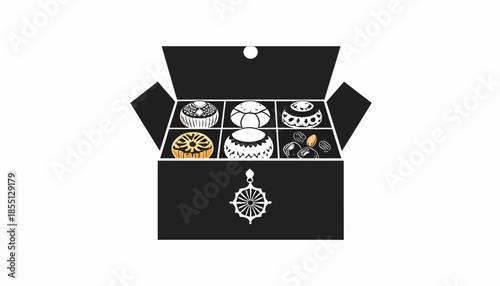 Elegant box containing an assortment of decorative ceramics and jewelry.