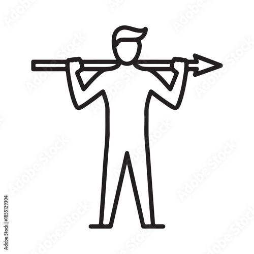 Line art depiction of a person carrying a large arrow on their shoulders