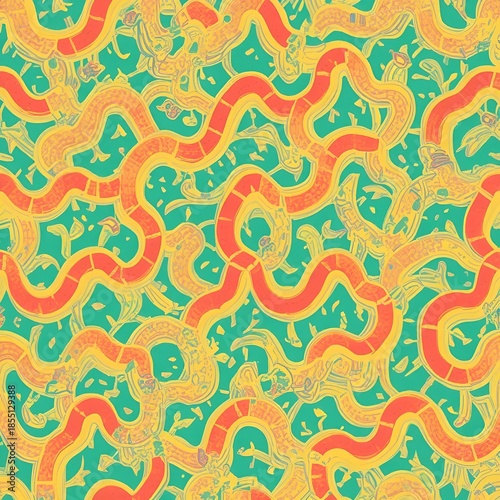 abstract seamless pattern with green, yellow and red colour