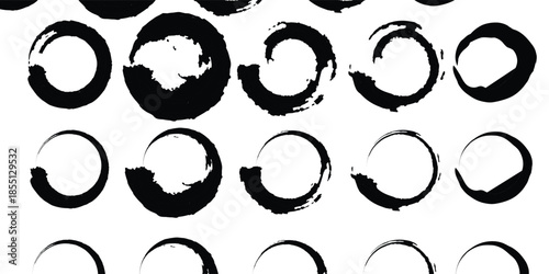 Abstract black and white grunge circular ink rings pattern for distressed graphic design elements and backgrounds