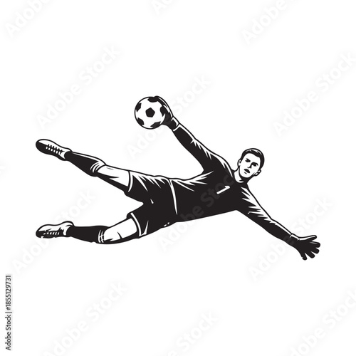 A dynamic illustration of a soccer goalkeeper making a spectacular diving save