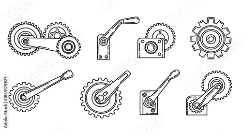 Various mechanical gears and crankshafts