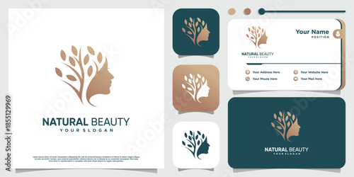 Woman logo with nature concept Premium Vector