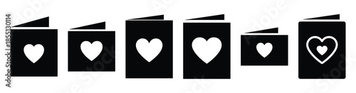 A set of valentine card silhouette icon. Valentines Day vector isolated on transparent background.