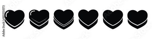 A set of valentine heart candy silhouette icon. Valentines Day vector isolated on transparent background.