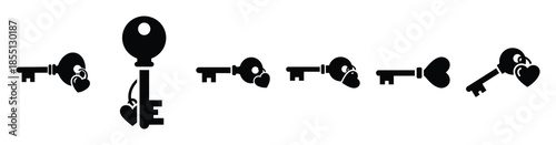 A set of valentine heart charm silhouette icon. Valentines Day vector isolated on transparent background.