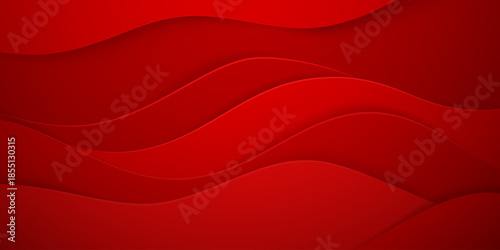 Vibrant red wavy abstract background with layered curved shapes and subtle gradient effects.