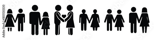 A set of couple holding hands silhouette icon. Valentines Day vector isolated on transparent background.