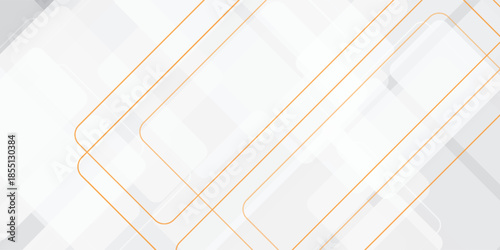 Abstract white and grey background with overlapping rounded rectangles and orange lines for modern design