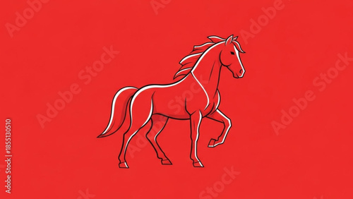Majestic Equine Silhouette: A striking equestrian design features a graceful silhouette of a horse, set against a bold red backdrop.