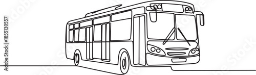 Single continuous line drawing city buses serving commuter employees and school students depart from their homes to their respective destinations. one line Icon drawing
