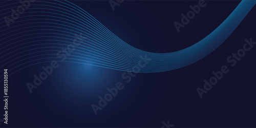 Abstract dark blue background with glowing light and flowing wavy lines for modern technology design