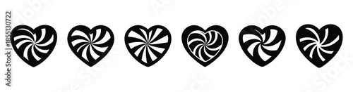 A set of heart candy swirl silhouette icon. Valentines Day vector isolated on transparent background.