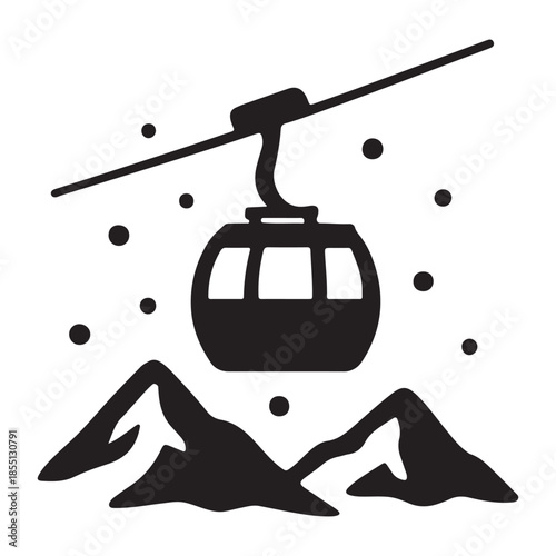 Ski lift and snowy mountains icon, representing winter sports and mountain travel adventure