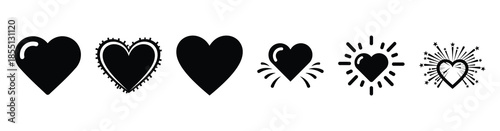 A set of love heart firework silhouette icon. Valentines Day vector isolated on transparent background.