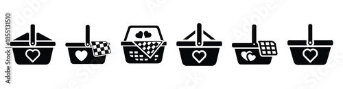 A set of romantic love picnic silhouette icon. Valentines Day vector isolated on transparent background.