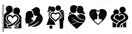A set of romantic love photo silhouette icon. Valentines Day vector isolated on transparent background.
