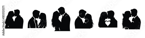 A set of romantic love silhouette icon. Valentines Day vector isolated on transparent background.