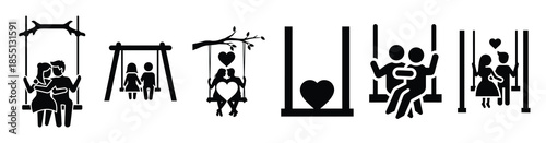 A set of romantic love swing silhouette icon. Valentines Day vector isolated on transparent background.