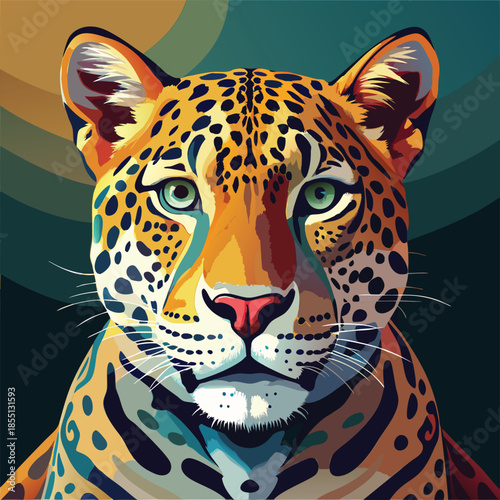 Close up illustration of a jaguar with vibrant colors