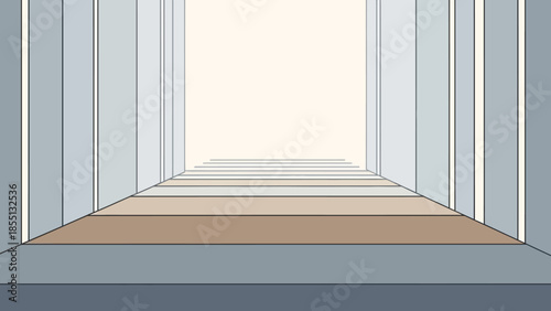 Empty corridor with white walls and floor.