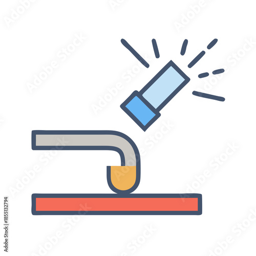 Stylized soldering iron applying solder to a metal object
