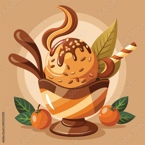 Cartoon ice cream sundae with chocolate topping