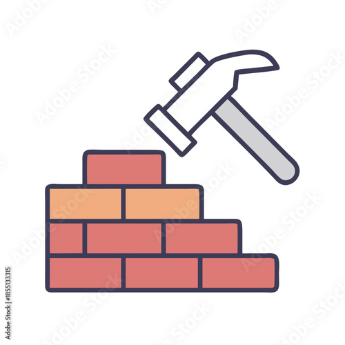 Hammer and brick wall icon construction labor home repair