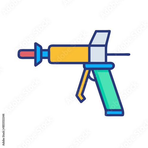 Colorful caulking gun in flat design style on black