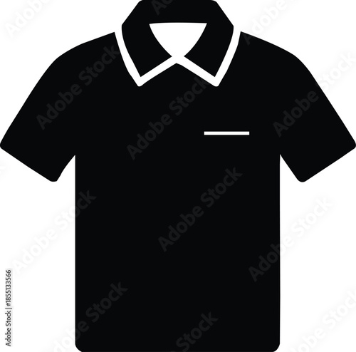 Black polo shirt with white collar isolated on white background, Timeless black polo shirt silhouette with collar 