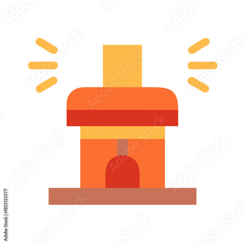 Flat style lighthouse icon shining brightly against black background