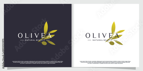 Olive branch logo concept with creative element Premium Vector