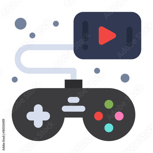Gaming Connected: A stylized illustration of a gamepad seamlessly connected to a screen, which has the play button, alluding to the excitement of interactive entertainment. 