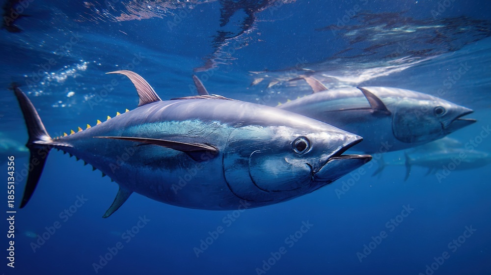 Naklejka premium Luxury Bluefin Tuna: World-Renowned Oceanic Delicacy Boasting Rich Marbling, Silky Buttery Texture, and Intense Umami Flavor – Sushi-Grade & Sashimi-Grade Premium Seafood