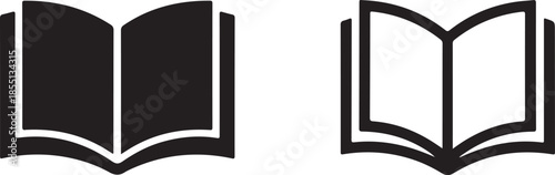Two open books depicted in a simple black and white vector illustration