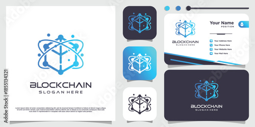 Blockchain logo design with creative element Premium Vector