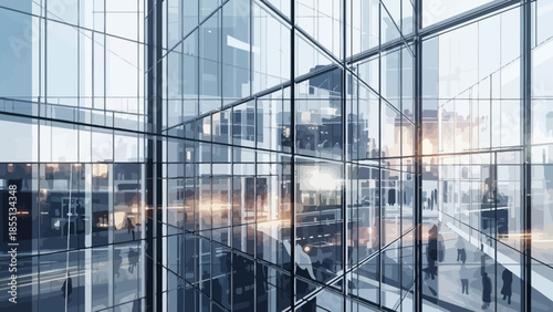 Modern Glass Office Building Facade.