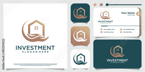 Investment logo with house and hand element Premium Vector