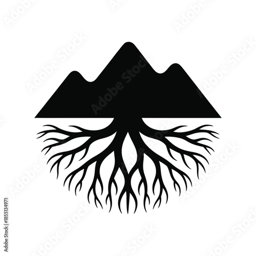 Mountain and root logo design isolated on