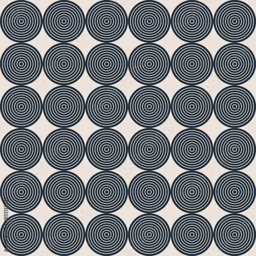 Vintage Art Deco Seamless Geometric Pattern with Black Concentric Circles and Arches on Light Background, Abstract Retro Repeating Texture for Wallpaper, Fabric, Textile, Wrapping Paper and Print