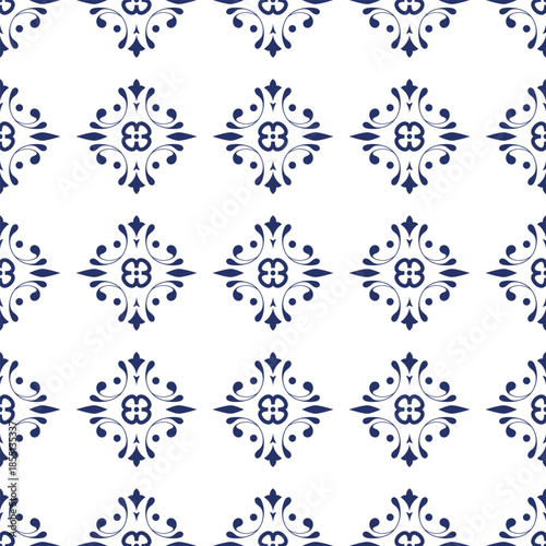 Vintage Art Deco Seamless Pattern. Geometric decorative with blue elements. Retro background. Wallpaper. Paper, print, textile