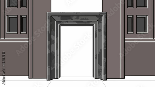Open Doorway with Gray Frame and Panels.