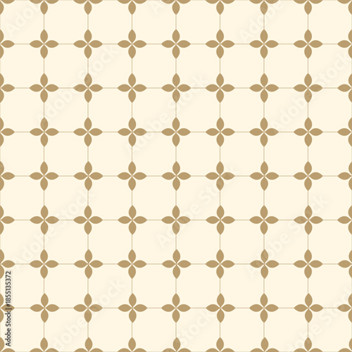 Vintage Floral Tile Seamless Pattern on Beige Background with Geometric Grid, Classic Retro Ornament for Wallpaper, Textile, Ceramic Tiles, Interior Design, Wrapping Paper and Surface Design