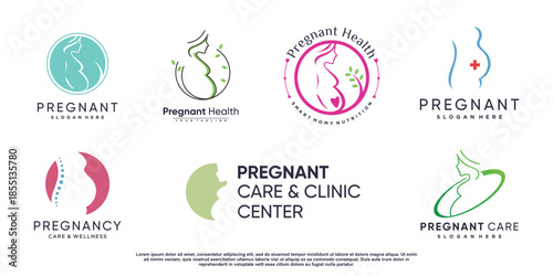 Pregnant mom logo collection with creative element concept Premium Vector