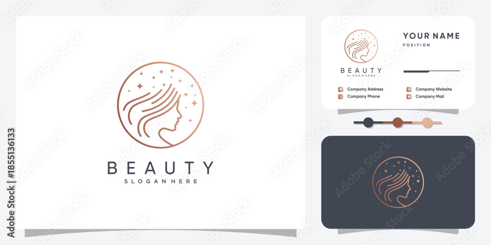 Fototapeta premium Woman logo with creative line art and star concept Premium Vector