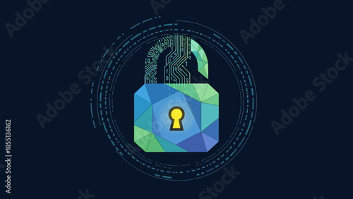 Unlocked Padlock with Keyhole and Digital Elements.