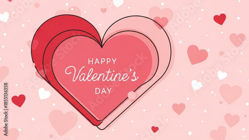 Happy valentine's day greeting card with pink and red hearts on light background